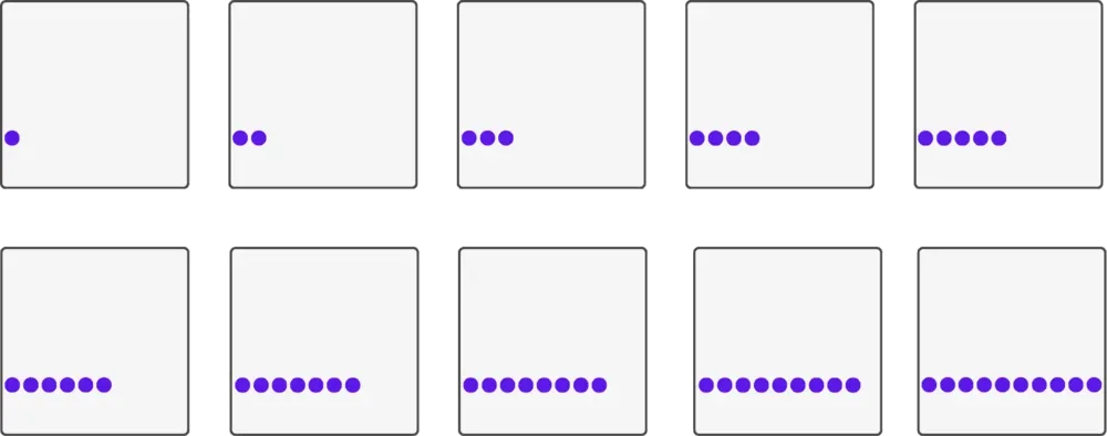 A trail of 100 blue circles drawn left to right across the screen