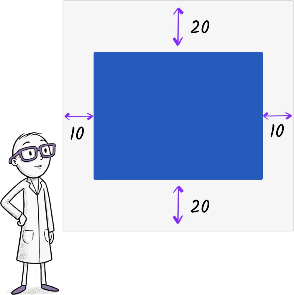 A blue rectangle centred on the canvas, 10 in from the left and right and 20 in from the top and bottom