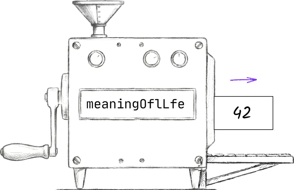 The meaningOfLife machine sending the number 42 out of its output chute