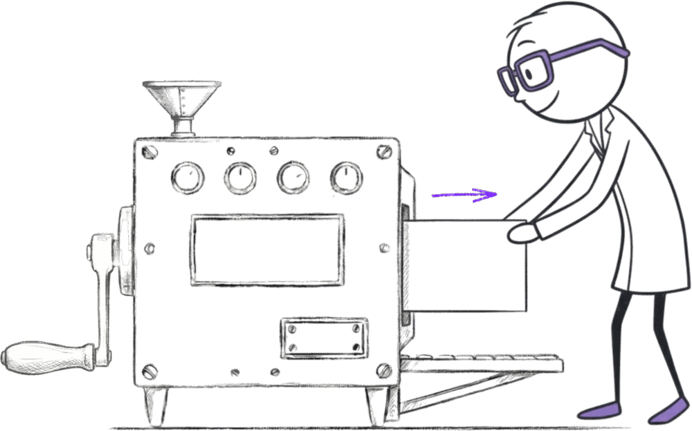 Jiki collecting a value as it pops out of a machine's output chute