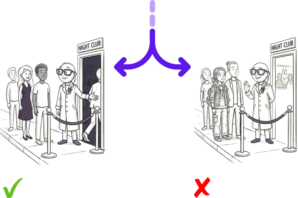 A fork in the road at the club door: open the door when the condition is true, turn the person away when it is false