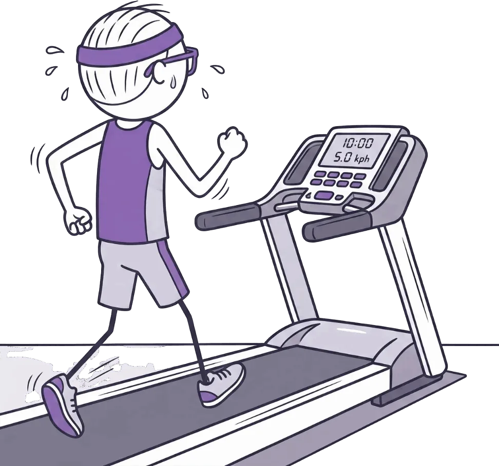Jiki running on a treadmill, just keeping going over and over