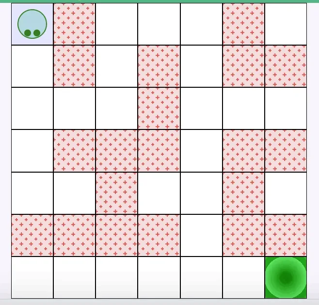 A maze where the character can see the path, count the steps, and write out exactly the right moves
