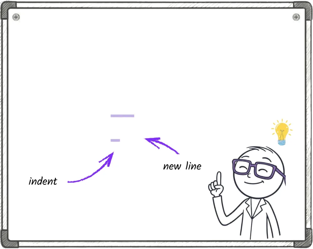 Jiki pointing to the indentation and the new line that keep a loop's code block neat