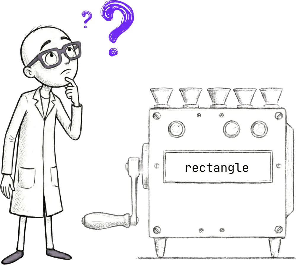 Jiki standing confused next to the rectangle machine, with question marks above his head